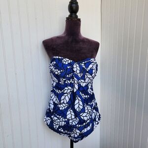 NWOT $60 Noon 1 Piece Swim Bathing Suit White Floral Strapless Sz 18